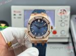High Quality Replica AUDEMARS PIGUET Royal Oak Dark Blue Leather Strap Dark Blue Grande Tasserie Grid Pattern Face Dial Rose Gold Stainless Steel Diamond Inlaid Case Watch 33mm